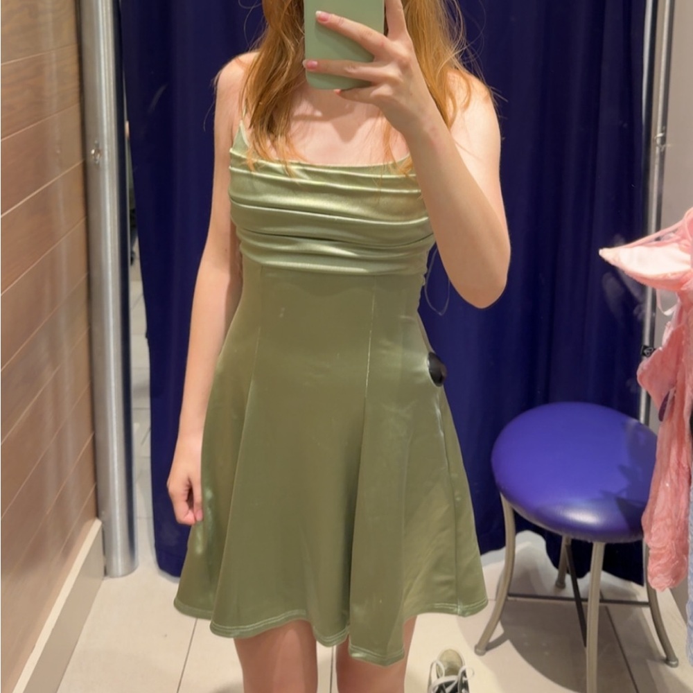 Windsor Olive Green Satin Dress